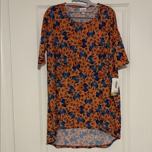 LuLaRoe Disney Minnie Mouse Orange and Blue Floral Irma Tunic